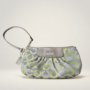 Coach Madison Graphite Green Op Art Signature Sateen LARGE Wristlet